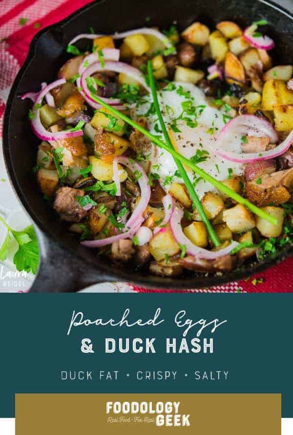 Duck Hash with Poached Eggs and Pickled Red Onions - Foodology Geek