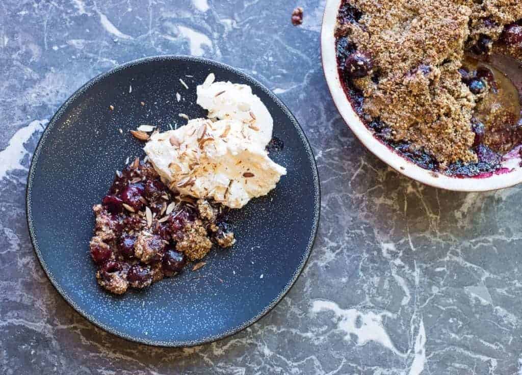 Cherry Crumble With Whipped Almond Cream