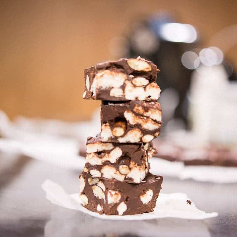 stack of Dairy Free Rocky Road Fudge