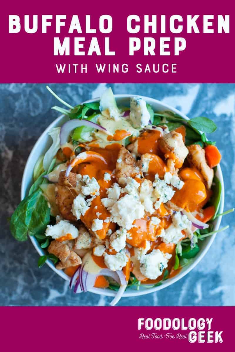 Healthy buffalo chicken beast bowl recipe. pinterest image by foodology geek