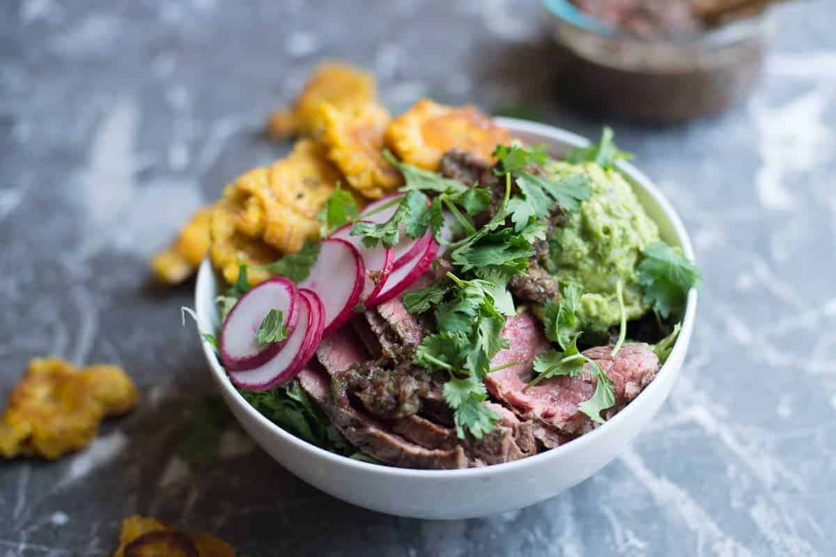 Grilled Steak Chimichurri Beast Bowl With Tostones