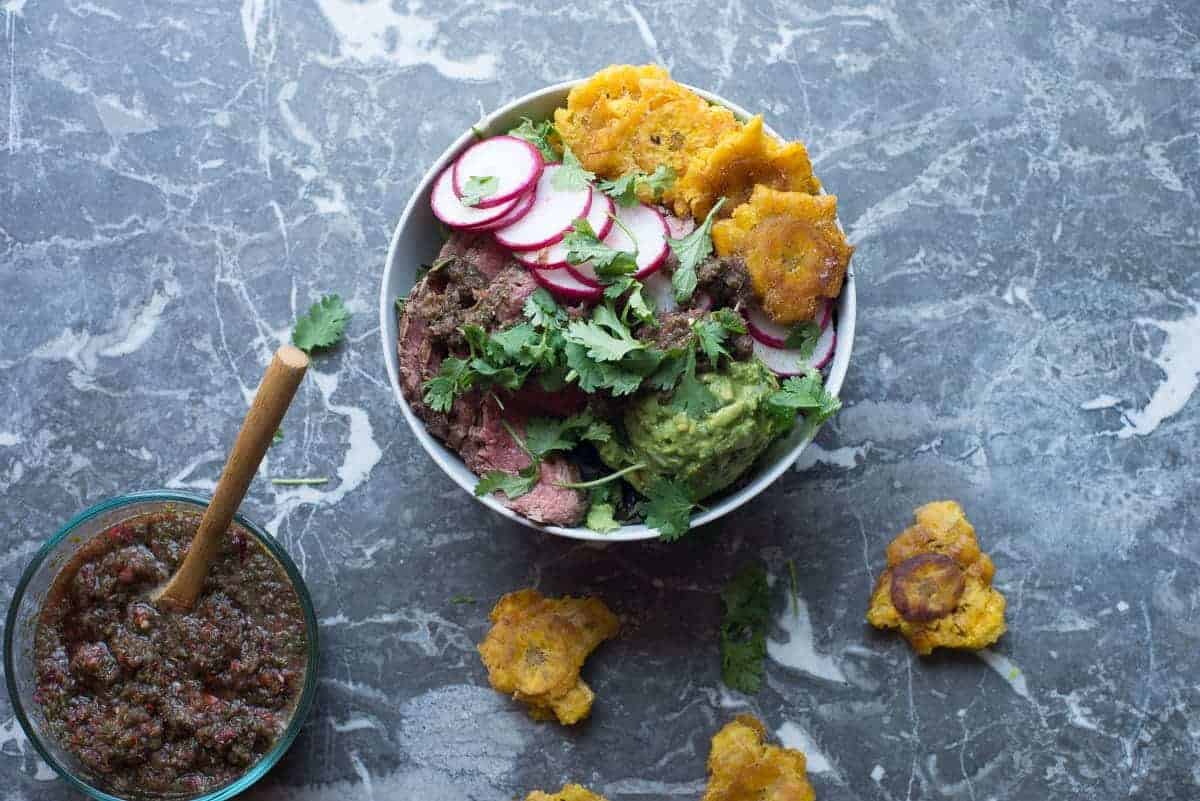 Chimichurri Beast Bowl with Tostones