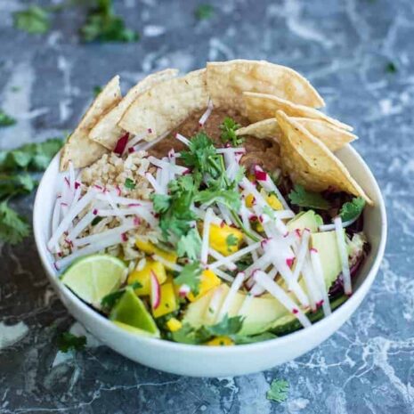 Taco Beast Bowl Vegan Front Vegan burrito bowl recipe by foodology geek