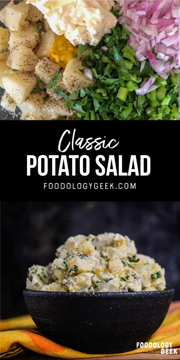classic potato salad recipe. pinterest image by foodology geek