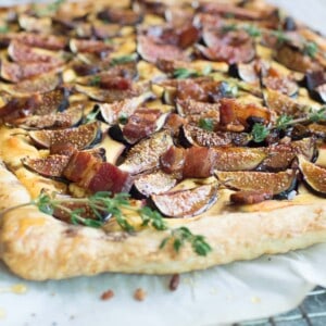 puff pastry tart with goat cheese, figs, bacon, and a balsamic glaze