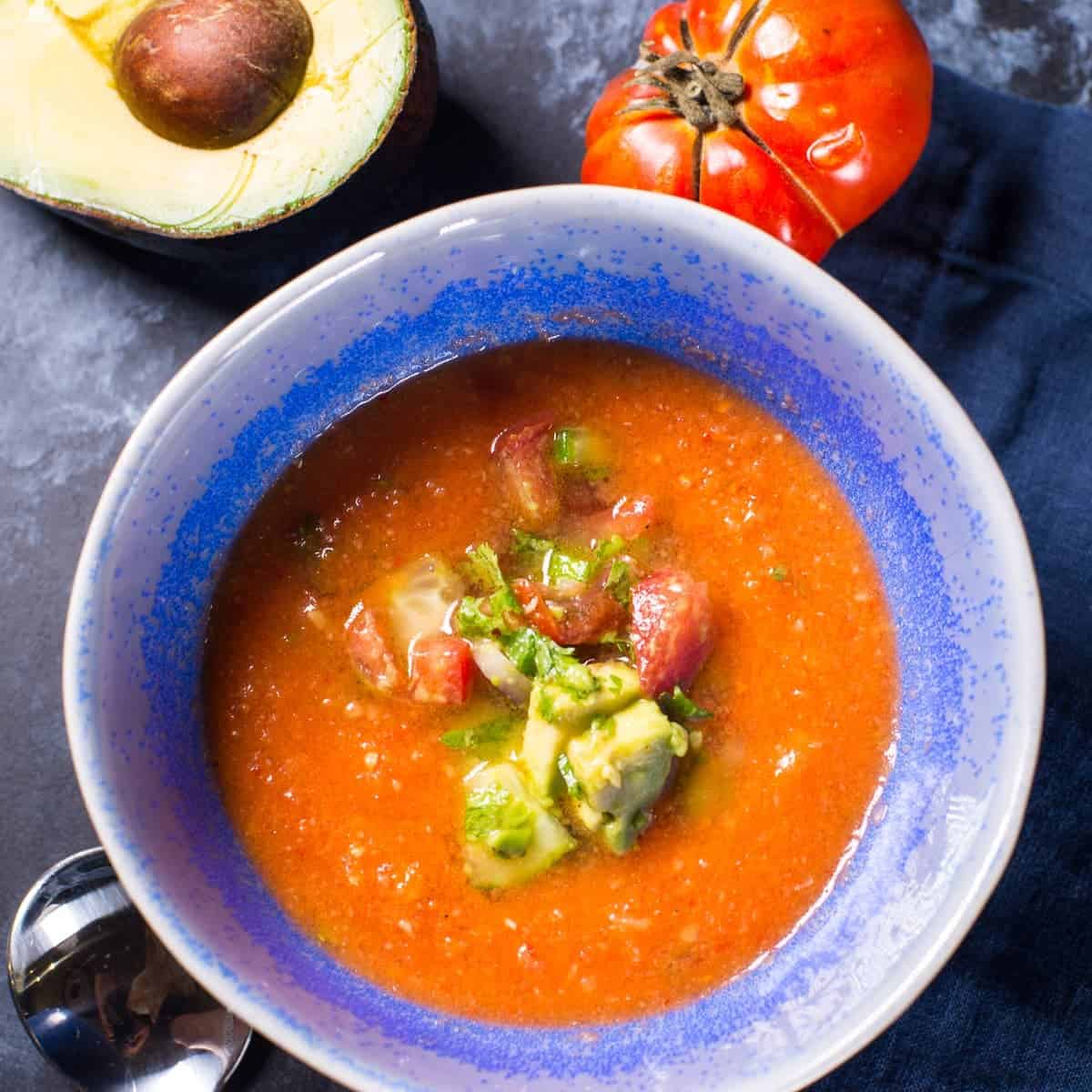 Gazpacho Recipe with Avocado and Cucumber Relish by foodology geek