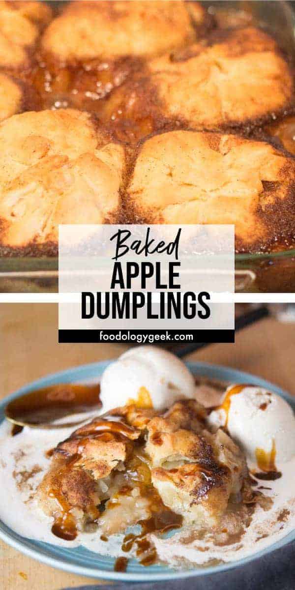 baked apple dumpling recipe pinterest image by foodology geek.