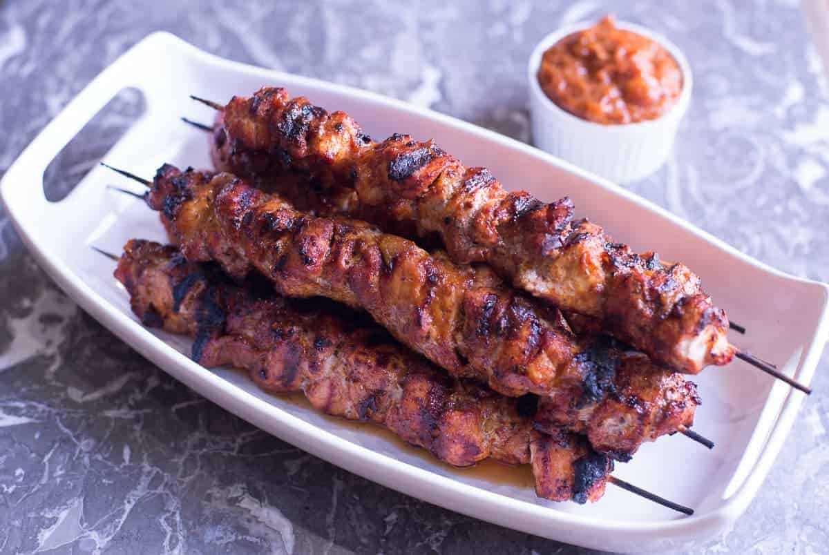 grilled pork skewers with peach bourbon bbq sauce