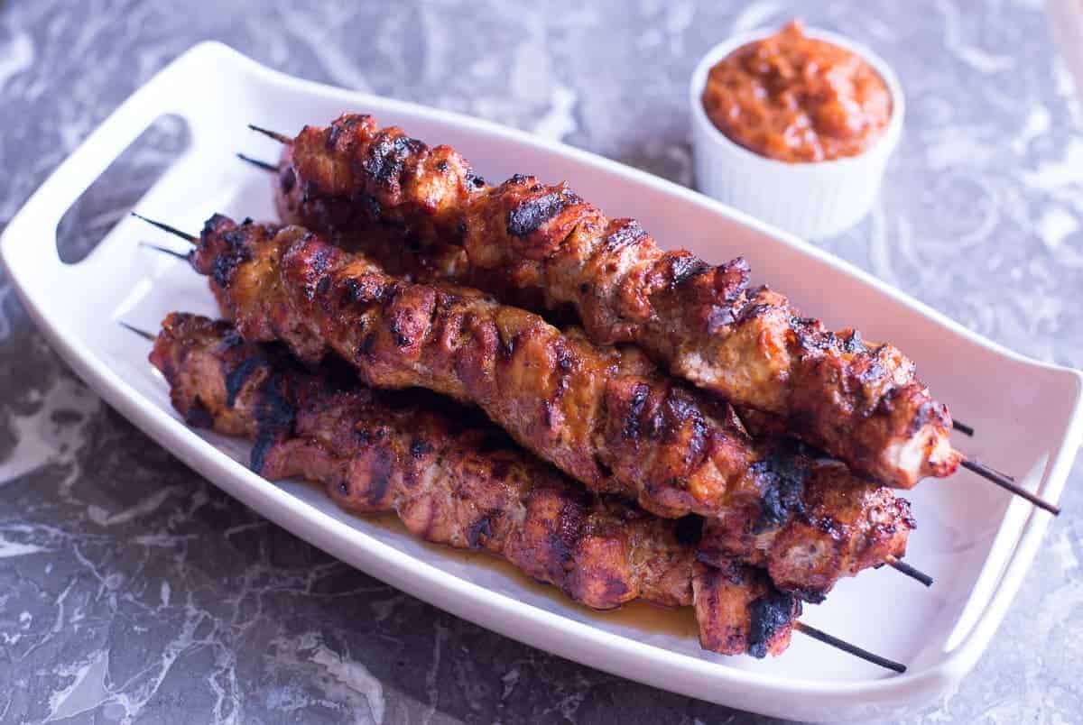 grilled pork skewers with peach bourbon bbq sauce