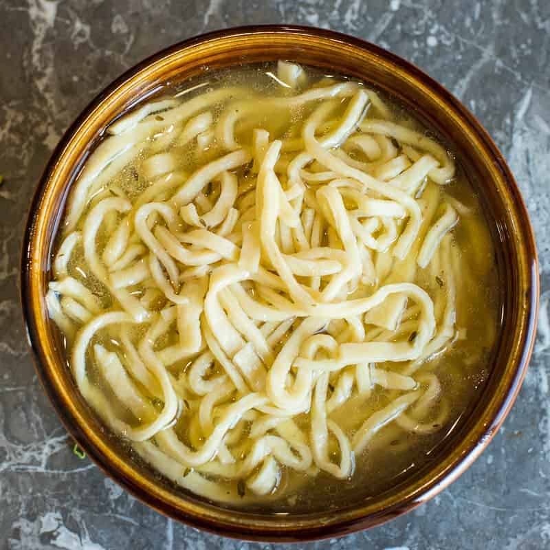 Delicious tender homemade noodles in a simple broth.