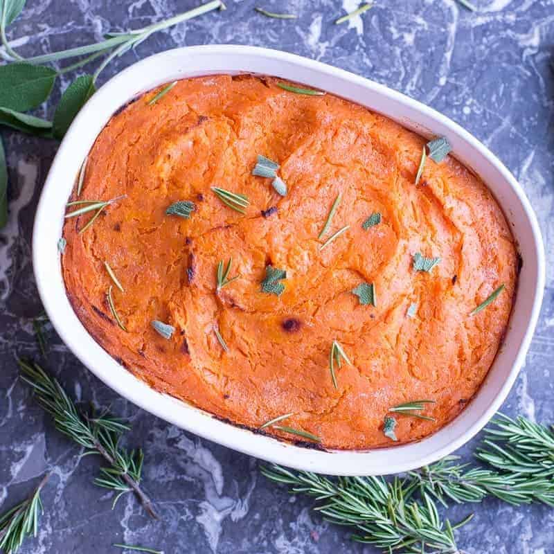 Sweet Potatoes with Orange Zest in a casserole dish by foodology geek