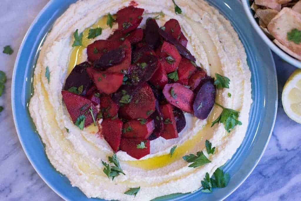 Pickled Moroccan Carrots on Hummus