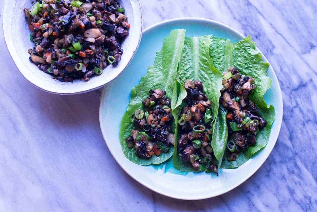 plate of asian flavored mushroom lettuce wraps