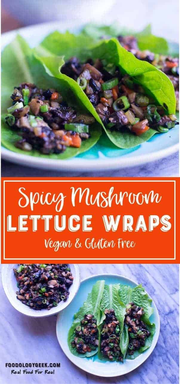 spicy Asian lettuce wraps pinterest image from foodology geek.