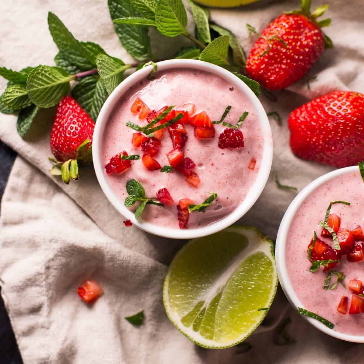 Super Easy Strawberry Nice Cream Strawberry Mojito Nice Cream Soft Serve