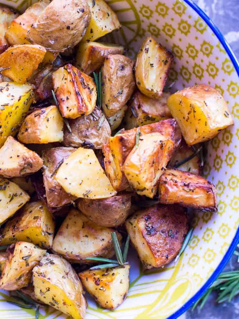 diced oven roasted sweet potatoes in a bowl 