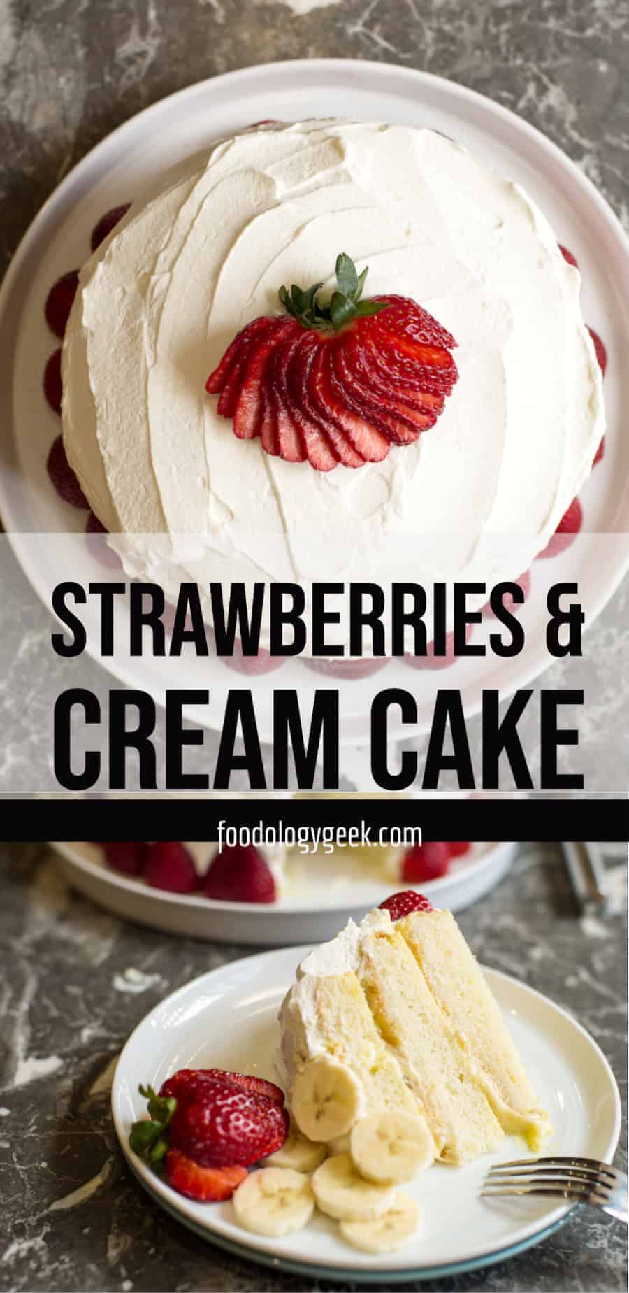 strawberries and cream cake pinterest image by foodology geek