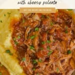 A hearty Italian pork ragu with tender pork served in a rich tomato sauce over polenta.