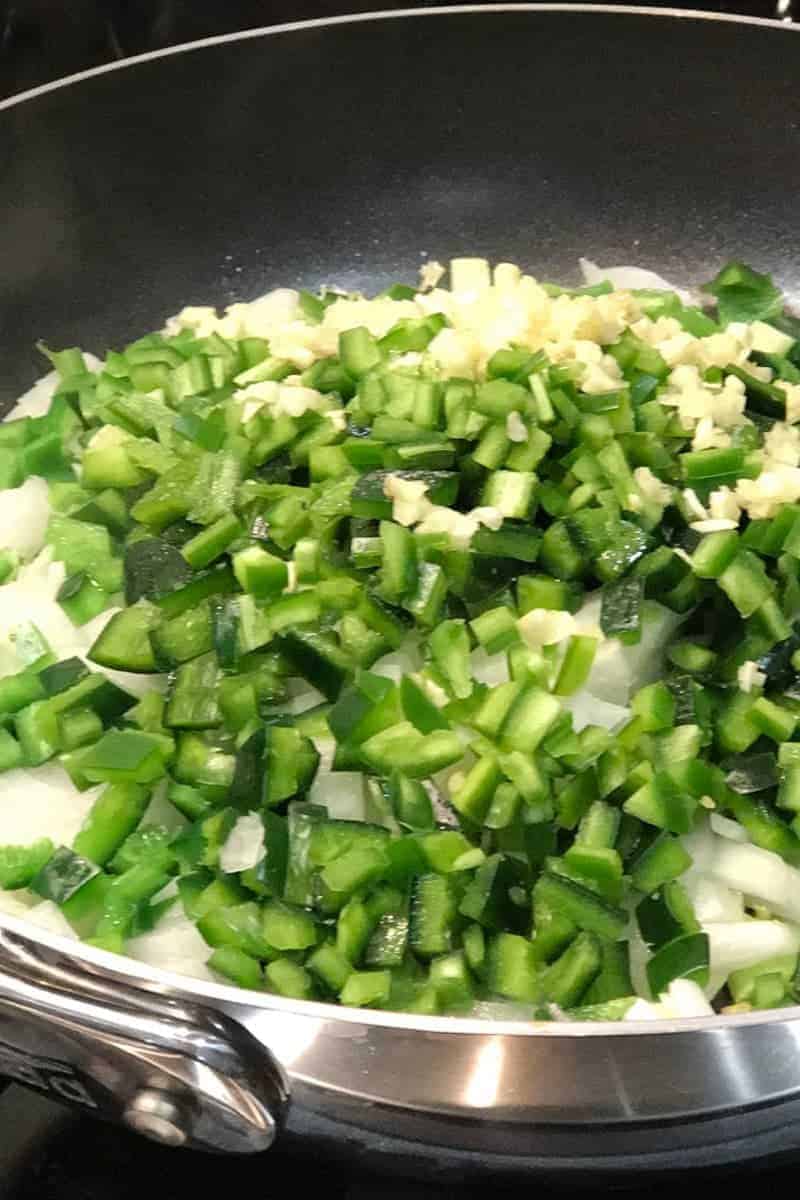 Puerto Rican Sofrito Ingredients in a pan.