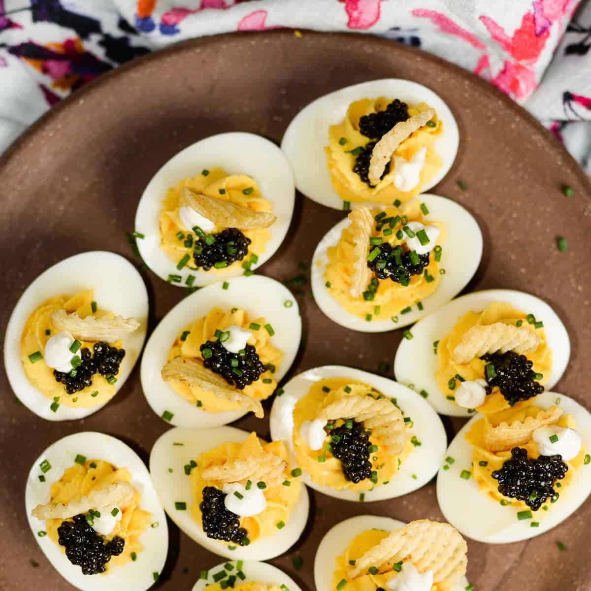 Deviled Eggs with Caviar and Potato Chips