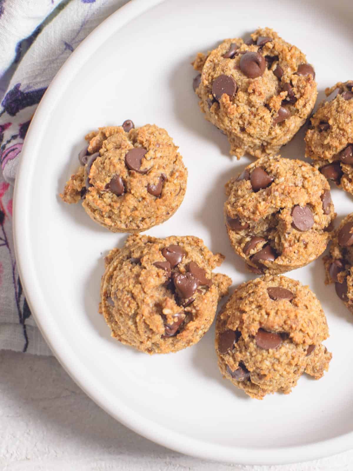 low carb chocolate chip cookies made with hazelnut flour on a white plate