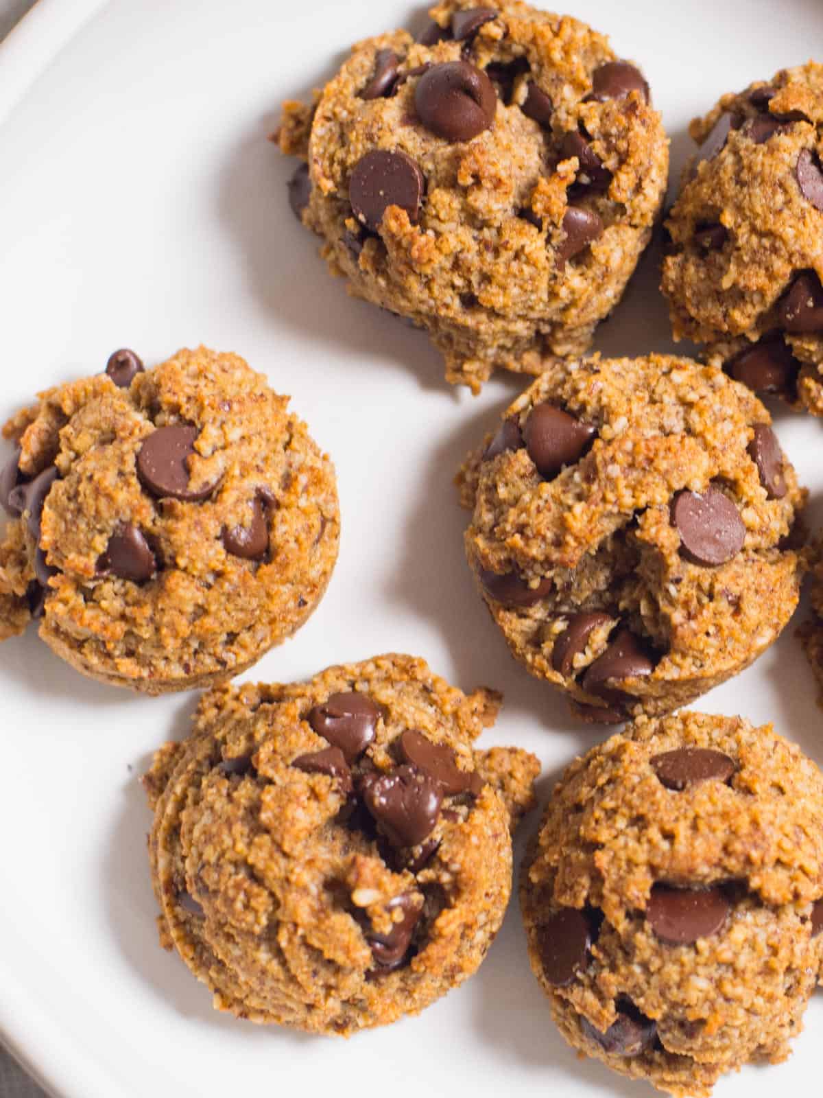 a plate of low carb, grain free chocolate chip cookies