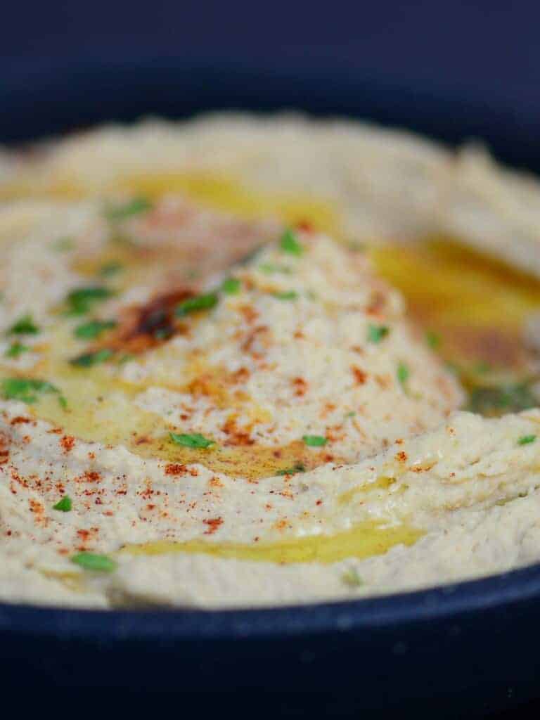 close up of homemade hummus