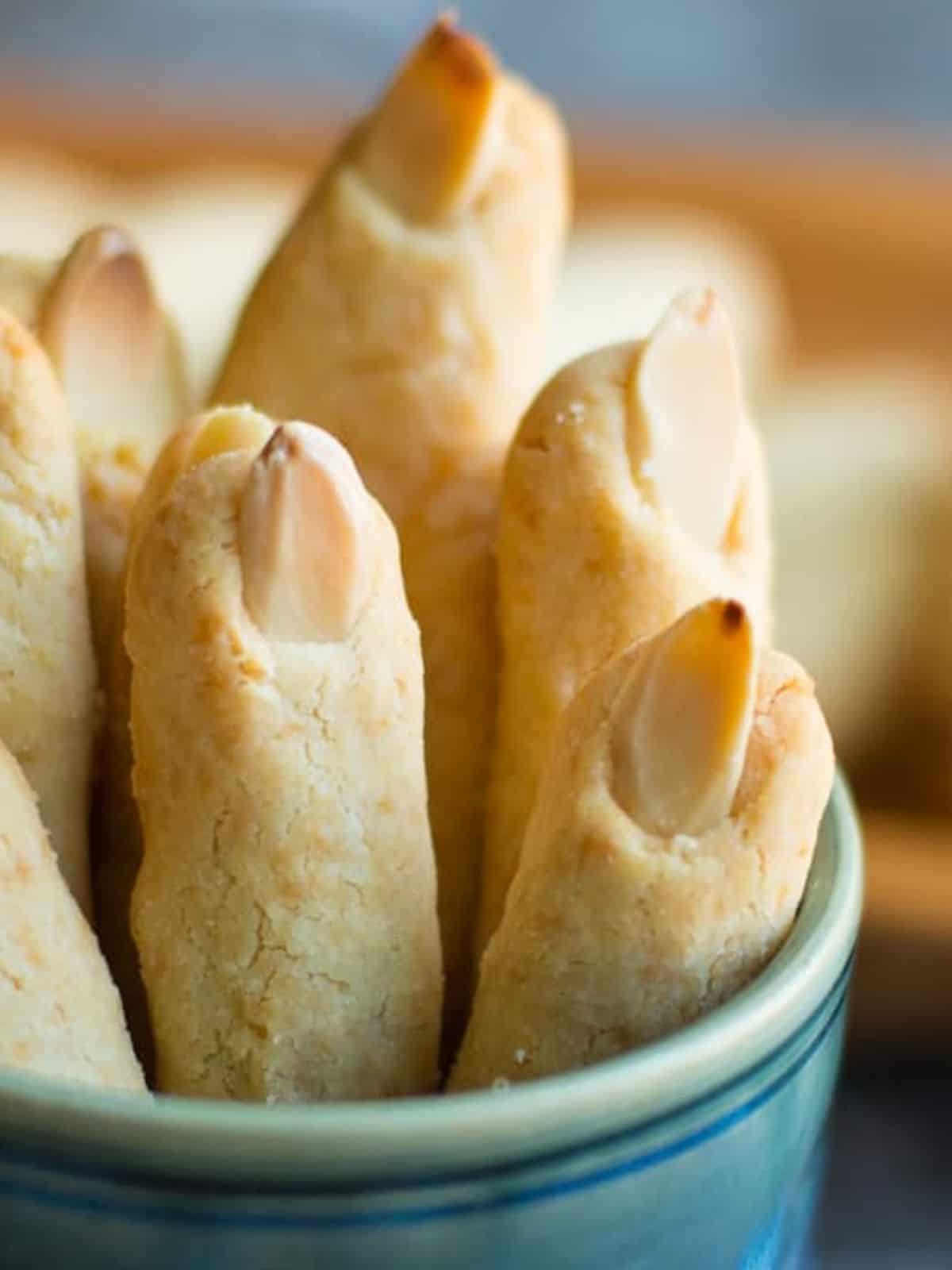 parmesan shortbread monster fingers served in a cup