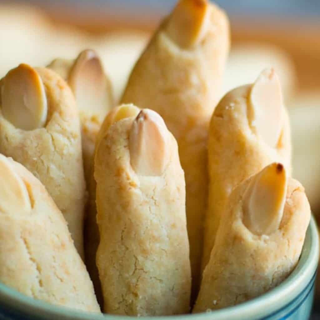 parmesan shortbread monster finger, close up