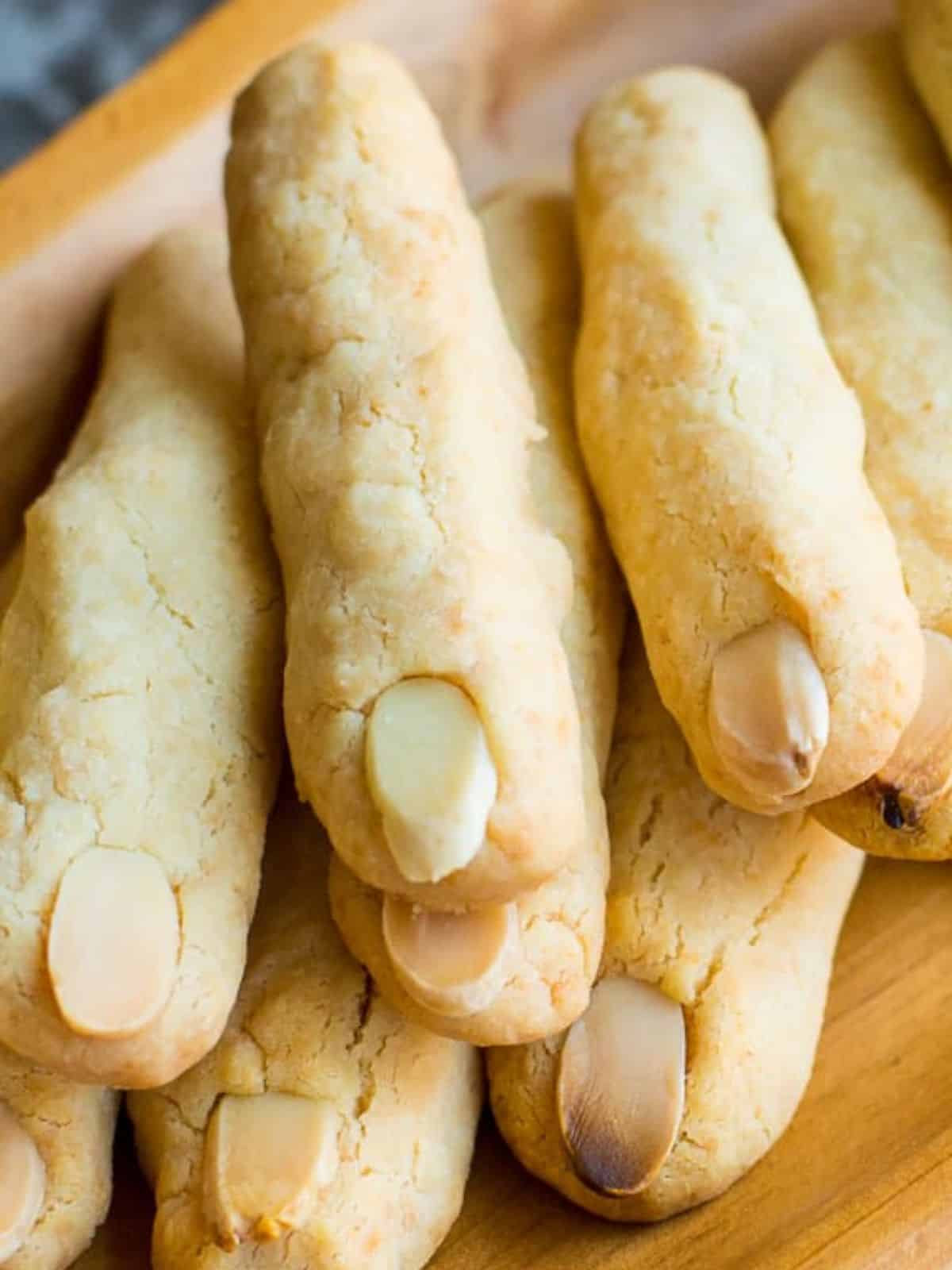 freshly baked parmesan shortbread monster fingers for halloween