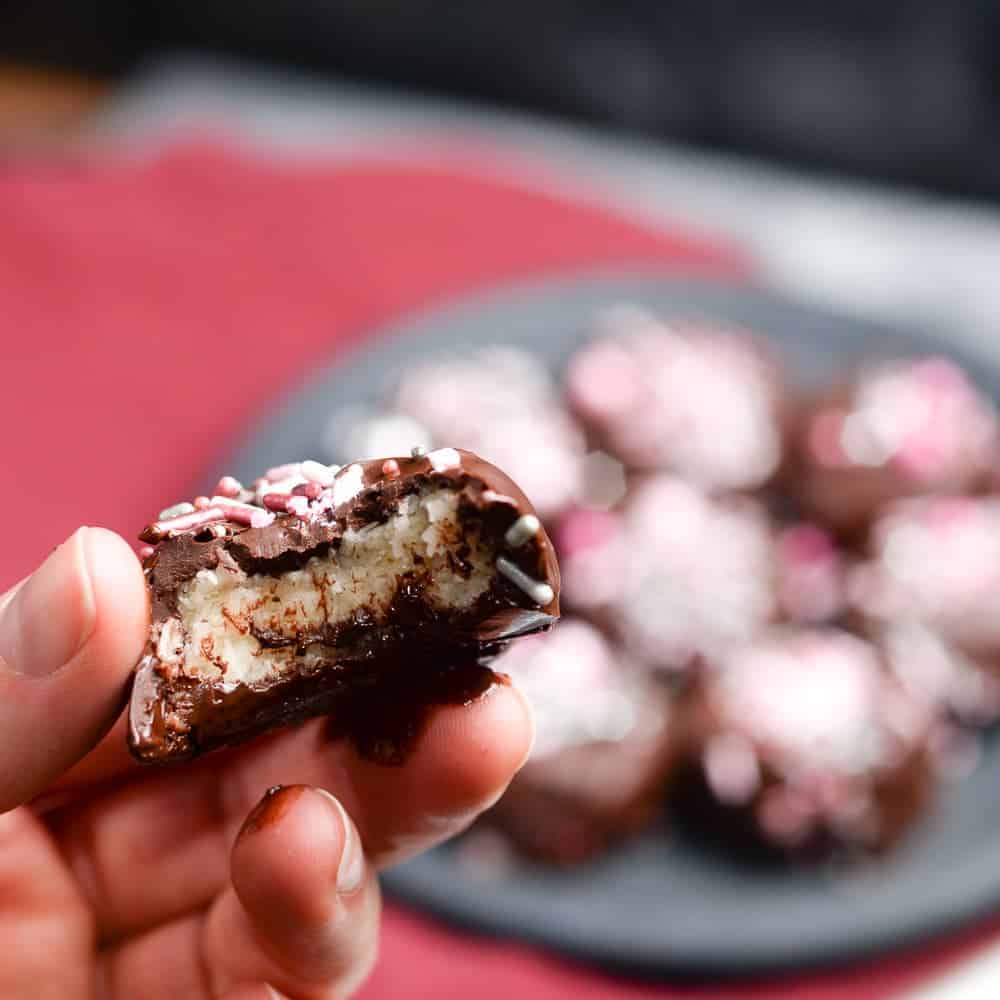 Mounds ball, homemade candy recipe. by foodology geek.