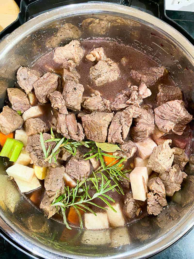 Low carb version of Instant pot beef stew with red wine.
