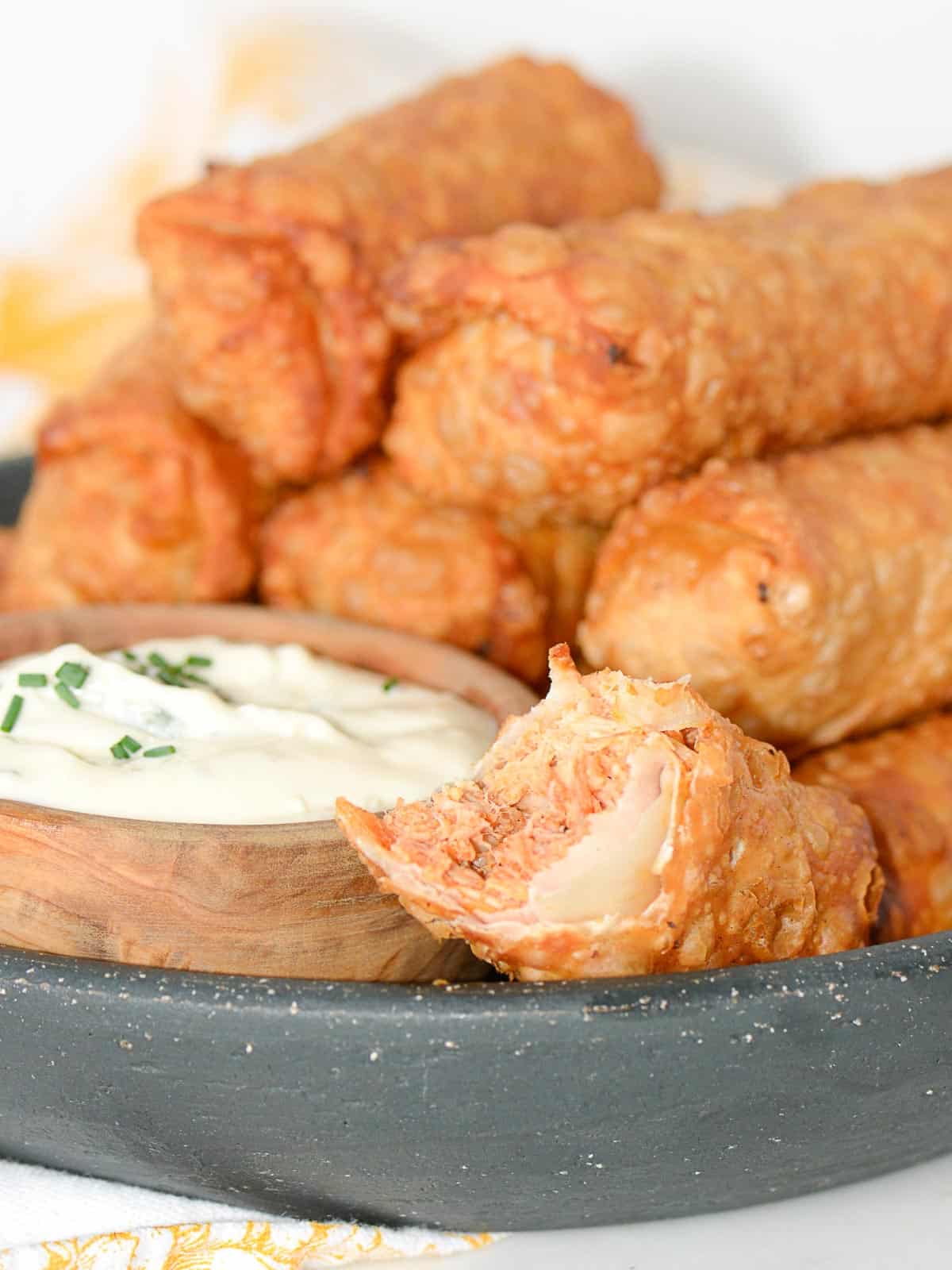 crispy buffalo chicken egg rolls