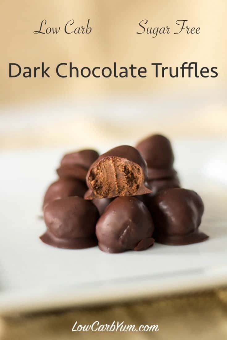 Plate of low carb, sugar-free dark chocolate truffles.