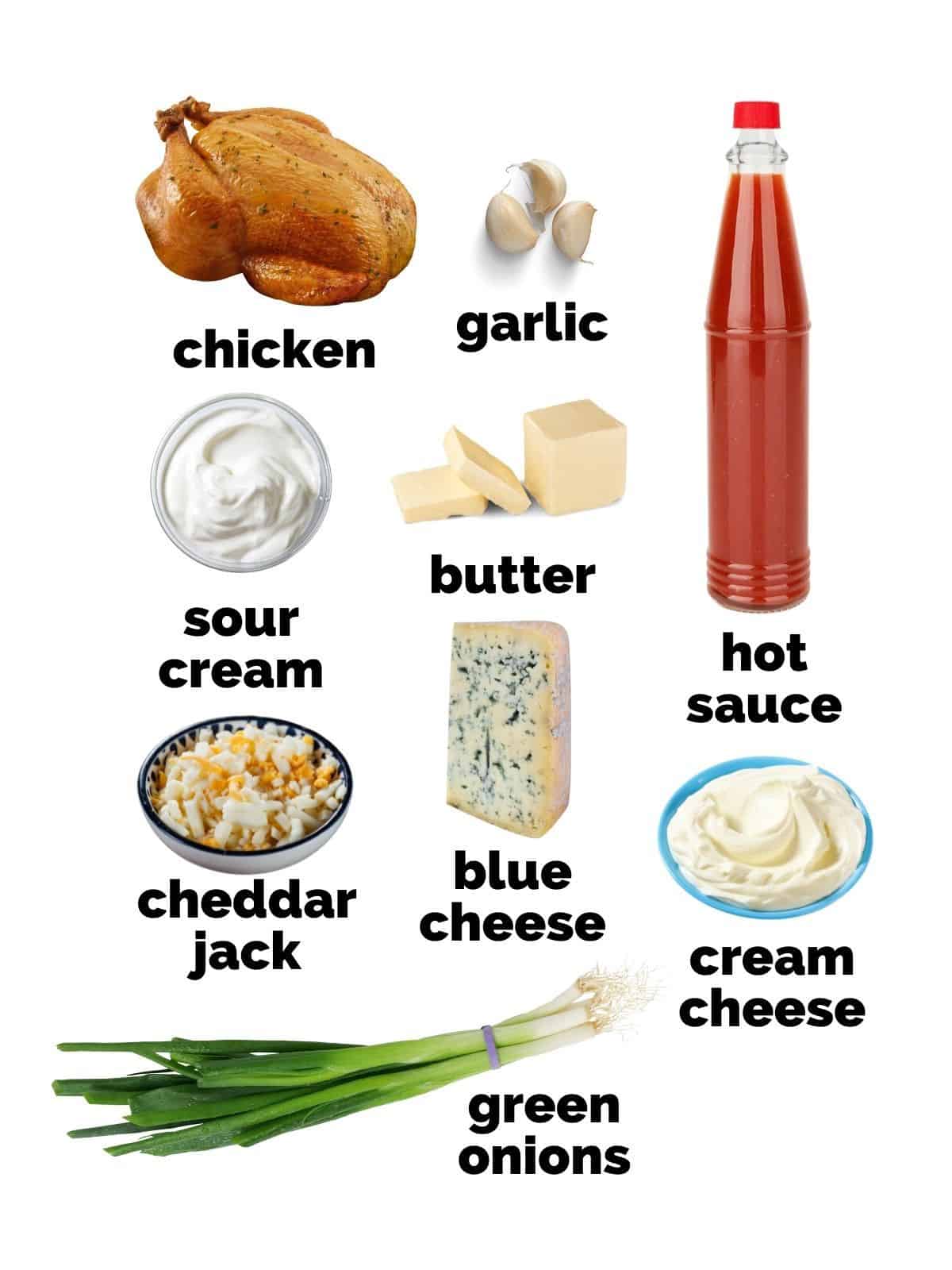 ingredients for buffalo chicken dip