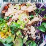 chipotle chicken meal prep bowl. pinterest image by foodology geek