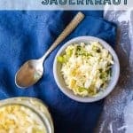 Spicy jalapeno sauerkraut recipe. pinterest image by foodology geek.