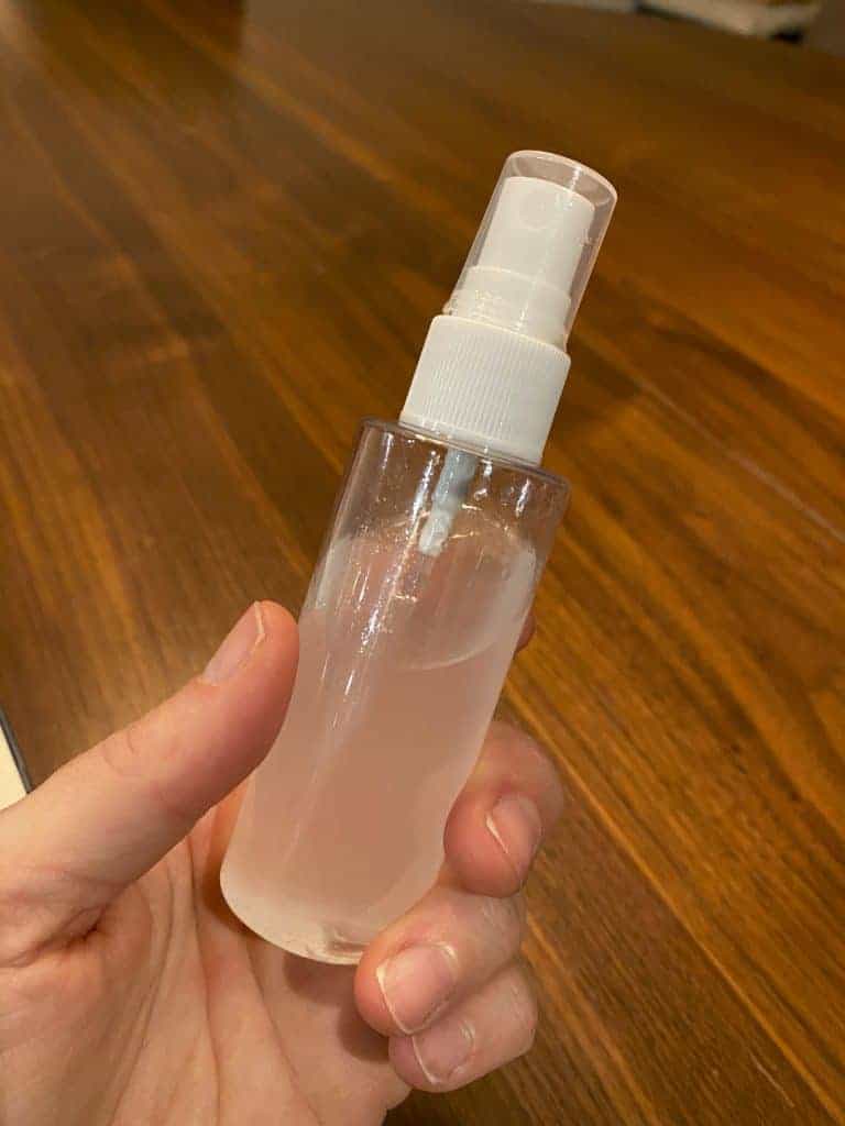 homemade hand sanitizer recipe in a spray bottle.