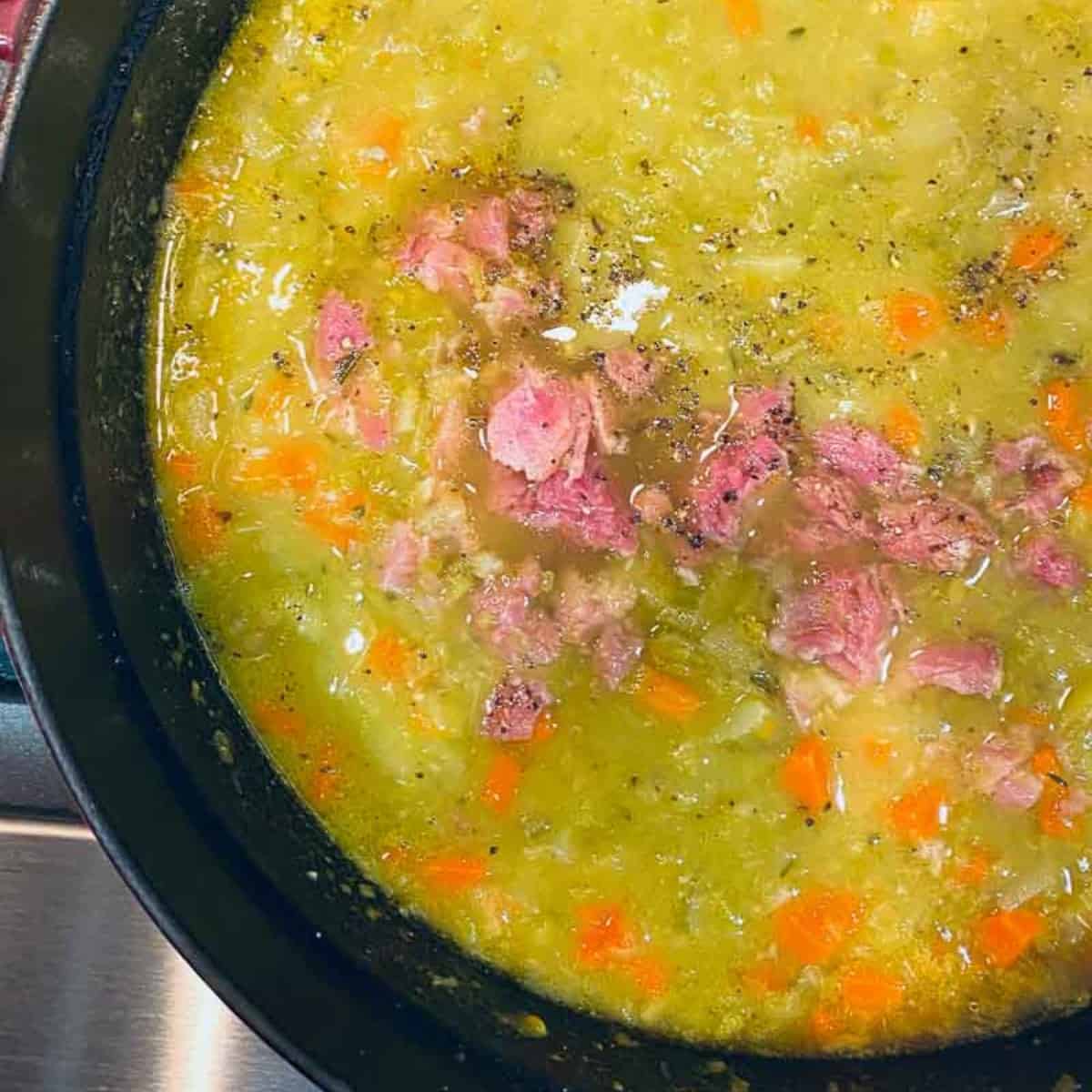 Split pea soup made with smoked ham hock. This ultra delicious split pean soup is easy to make and super satisfying.