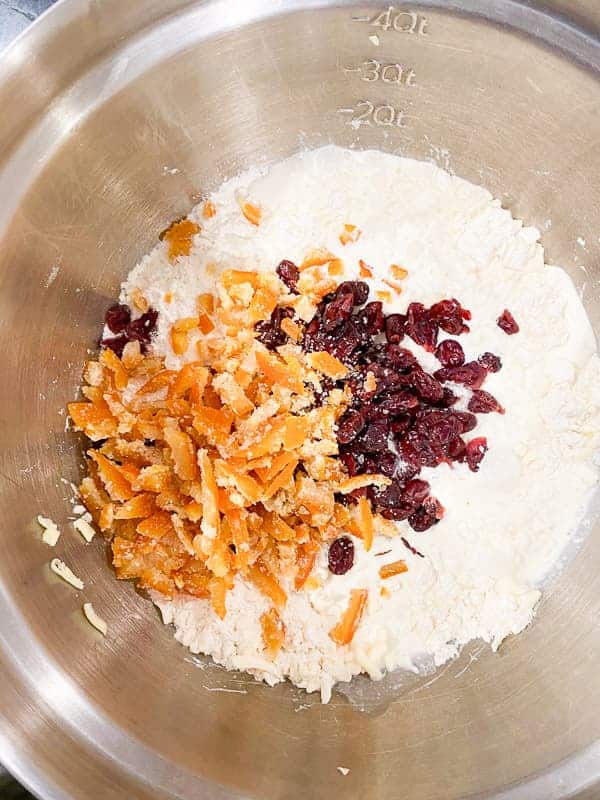 add the diced candied orange to the bowl.