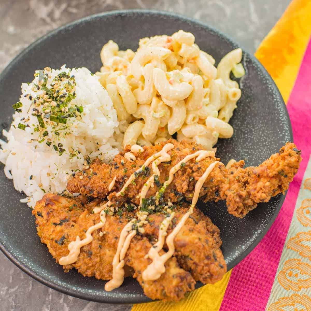 Hawaiian furikake, fried chicken and mac salad