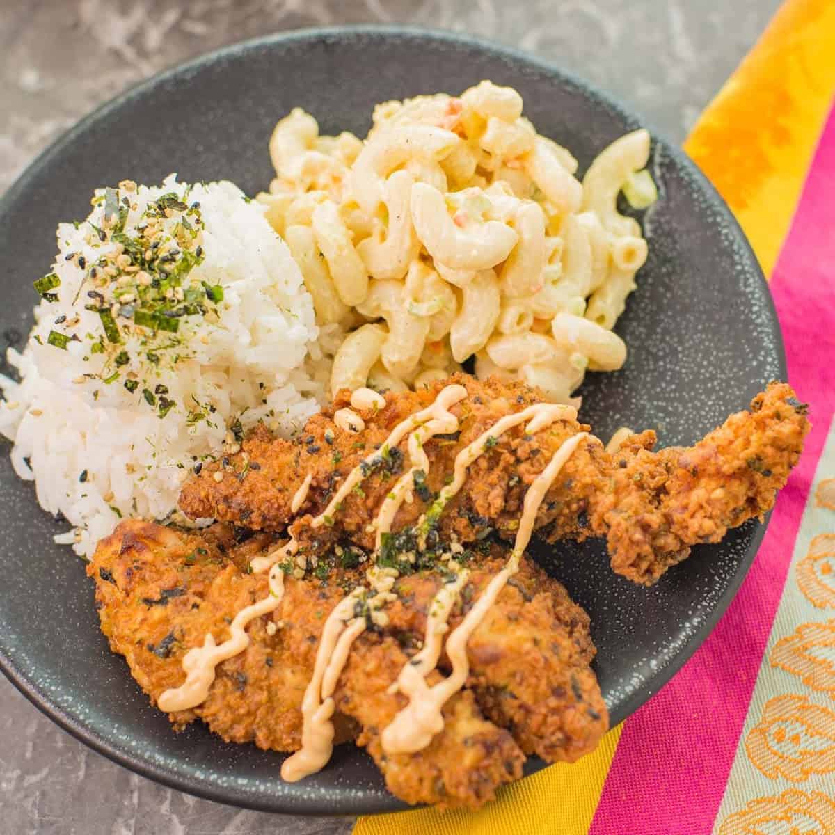 hawaiian furikake fried chicken and mac salad