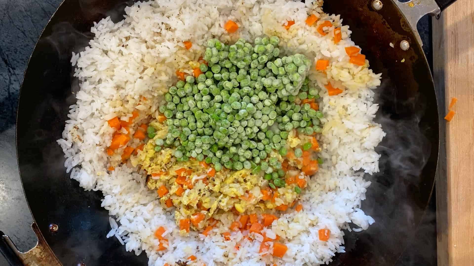 healthy vegetable fried rice with frozen peas