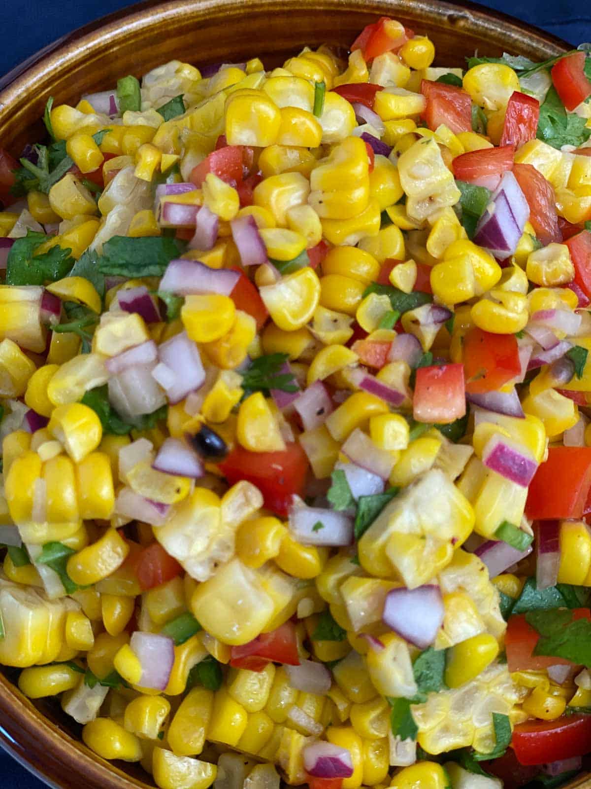 Finished corn salsa recipe in a bowl.