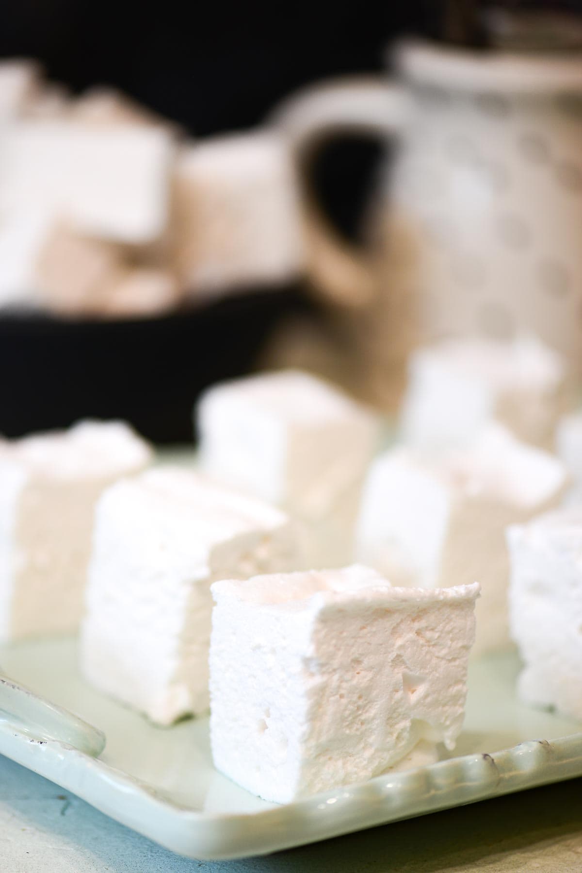 fluffy sugar free keto marshmallows on a platter