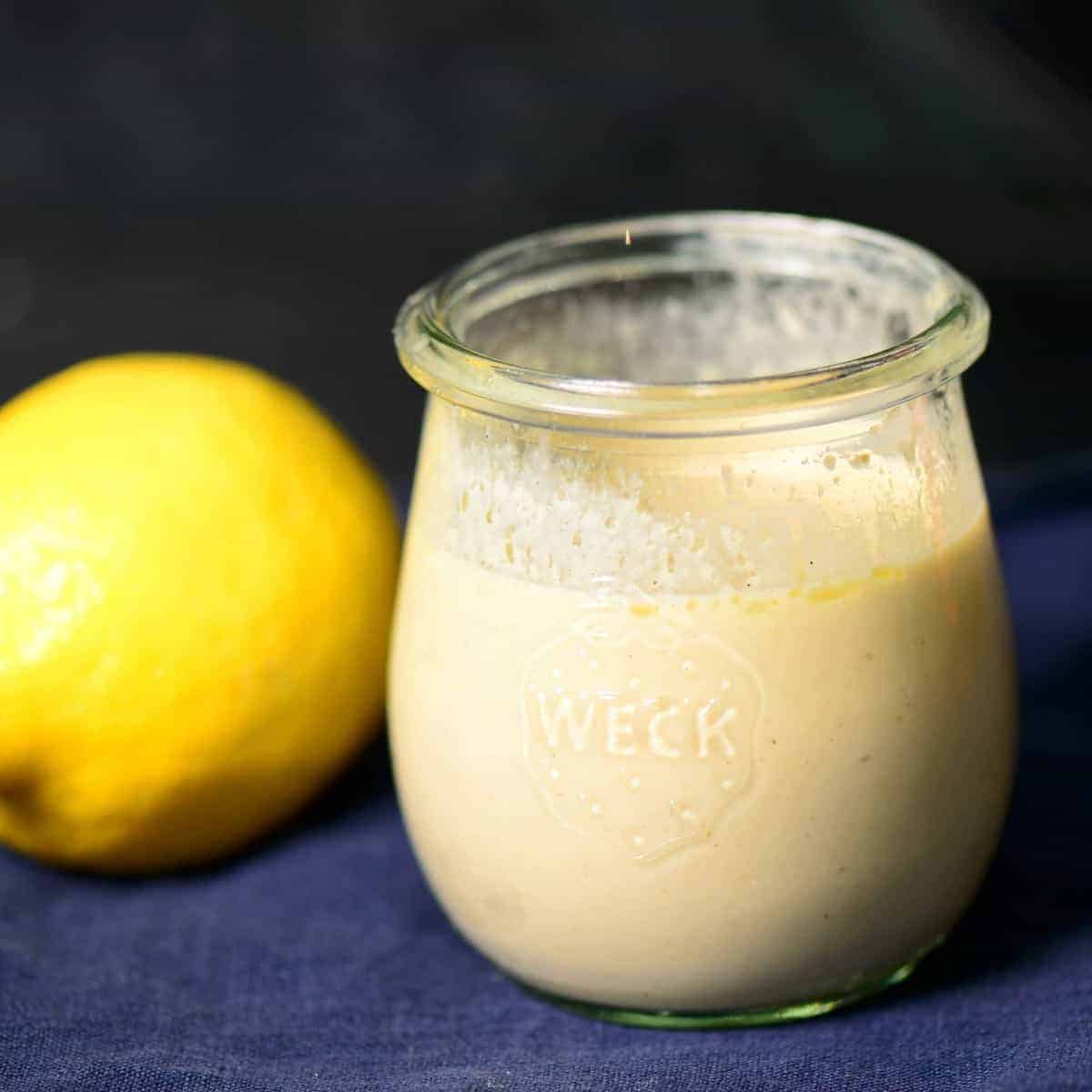 tahini salad dressing in a weck jar