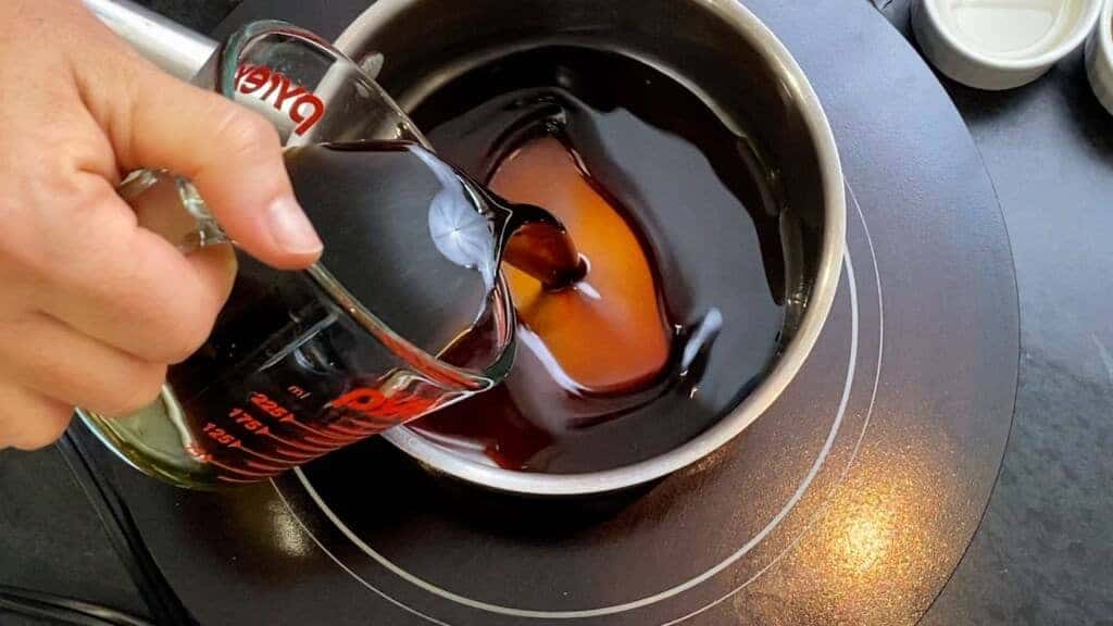 add the soy sauce to the saucepan