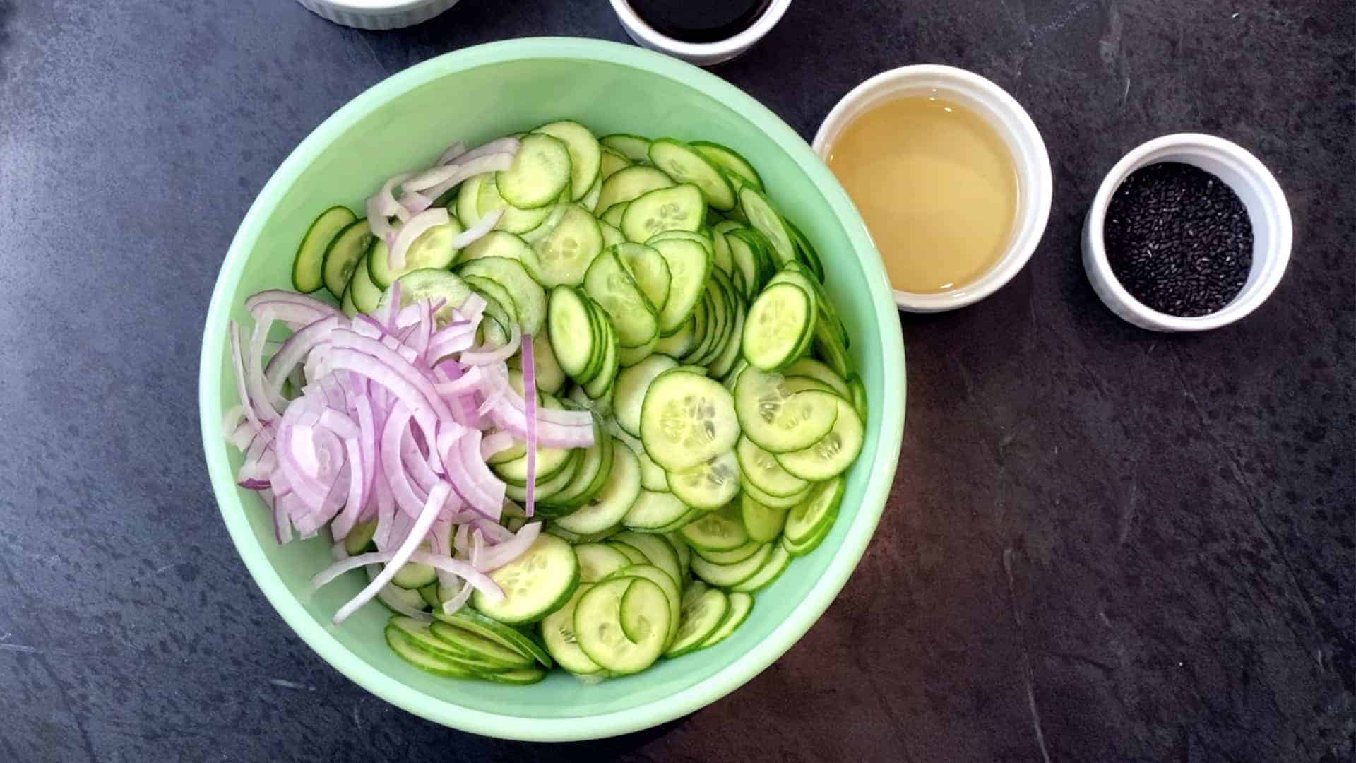 step 3 add the onions to the cucumber salad