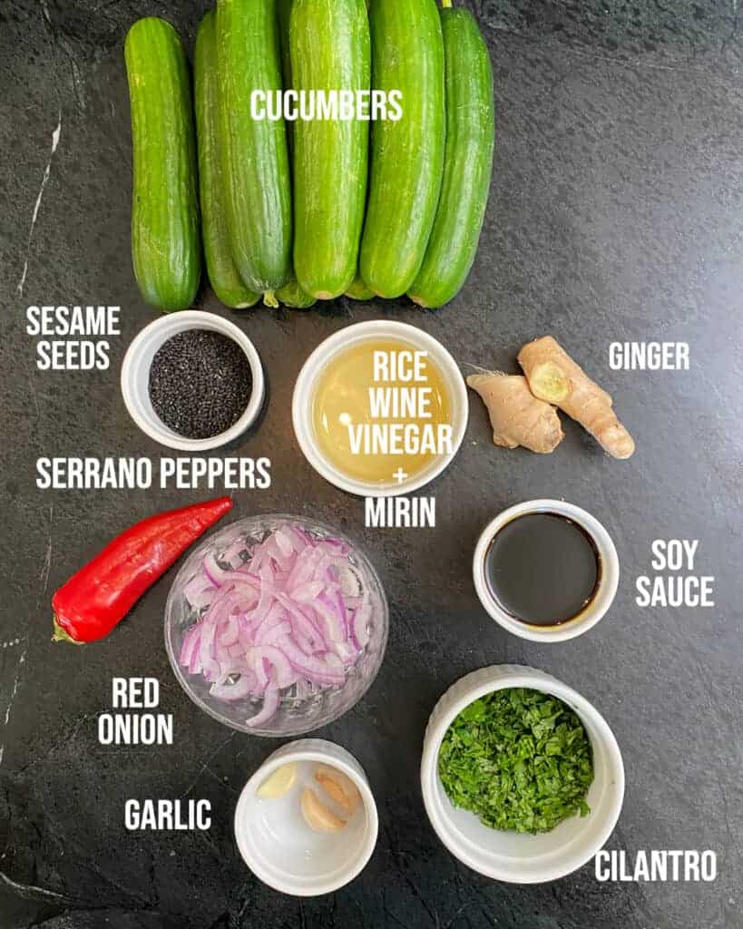 ingredients to make spicy Asian cucumber salad.