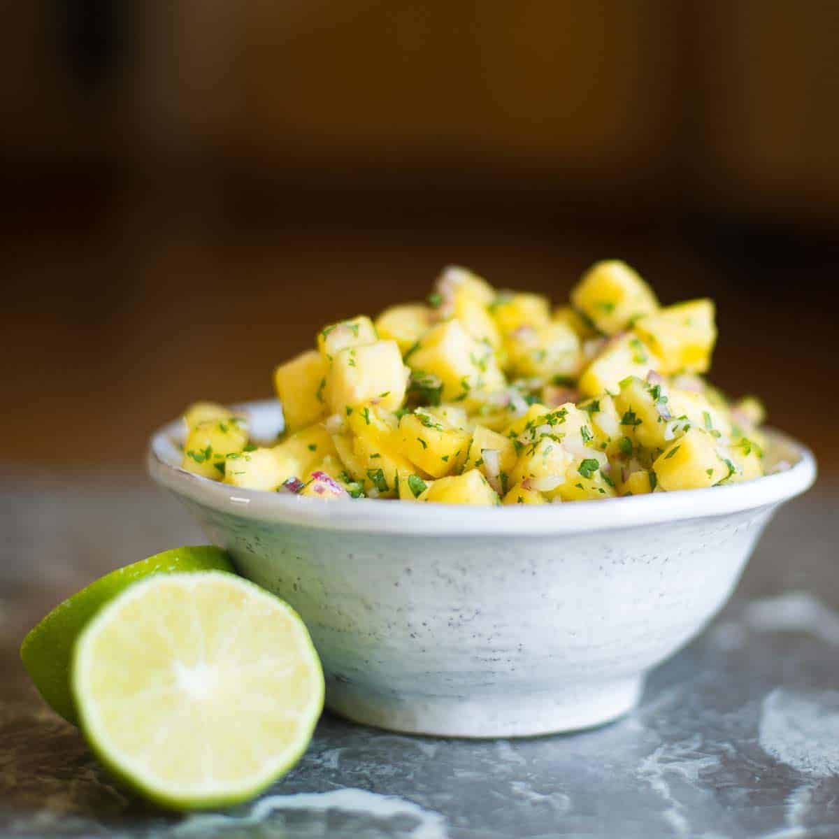 fresh homemade pineapple salsa recipe with fresh lime juice